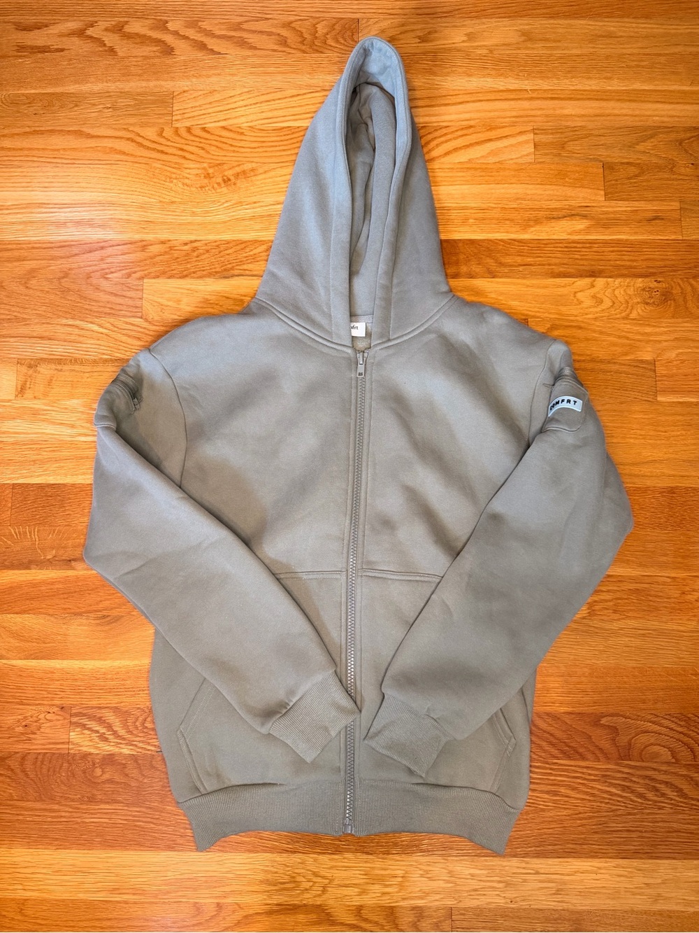 Comfrt Hoodie XS Olive Green Full Zip Oversized Fleece Sweatshirt Pockets
